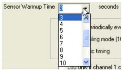 Sensor Warmup Time 3 seconds 4 periodically ev 5 rolling mode (10 6 7 8 9 10 Lod only if channel 1 c
