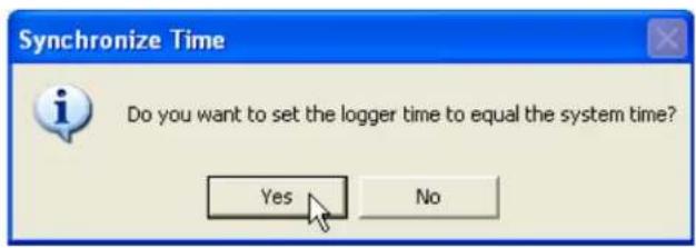 Synchronize Time Do you want to set the logger time to equal the system time? Yes No