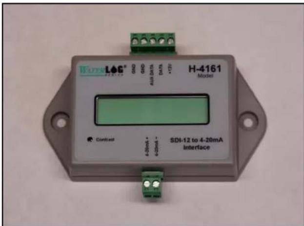 WATER LOG® LOG GND GND AUX DATA DATA +2V H-4161 Model Contact SDI-12 to 4-20mA interface 4-20mA - 4-20mA -