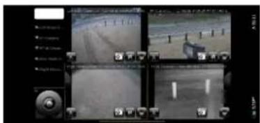 Screenshot of a surveillance camera interface showing multiple video feeds and a highway scene with visible road markings