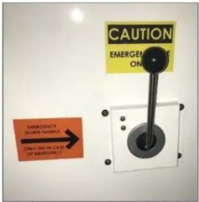 CAUTION EMERGENCY ON Emergency DOWN HANDS ONLY JUN 05 CASE OF EMERGENCY