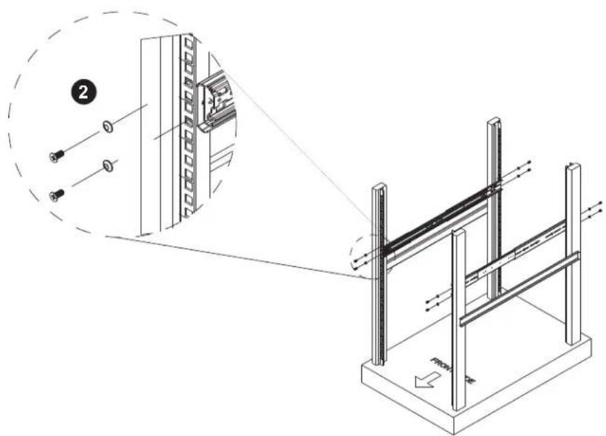 Technical diagram showing assembly of a structural frame with labeled components and an inset detail view.