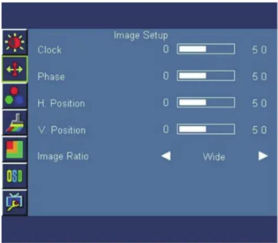 Image Setup Clock 0 50 Phase 0 50 H. Position 0 50 V. Position 0 50 Image Ratio Wide