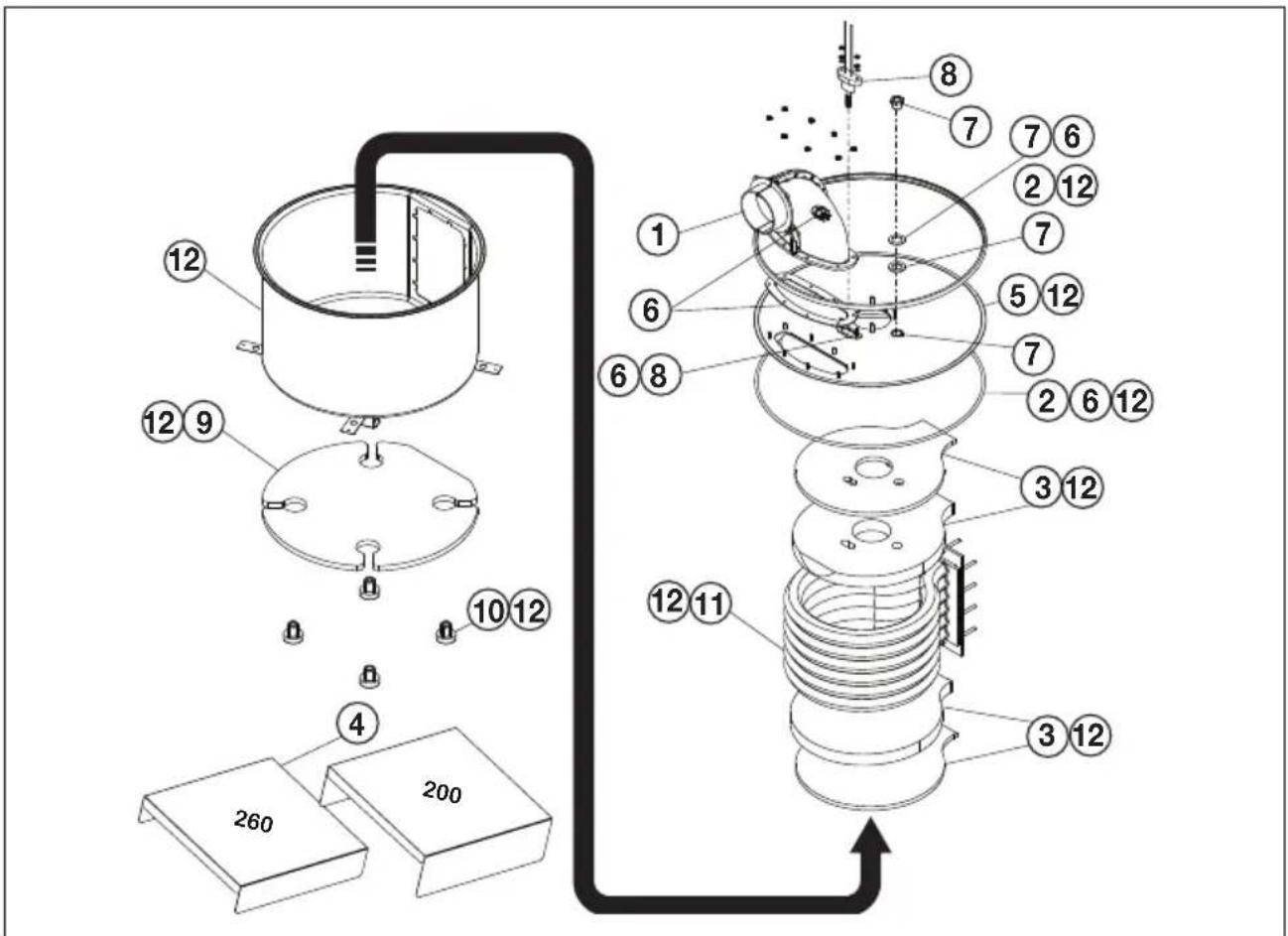 Technical diagram of a mechanical assembly with numbered components and labeled parts