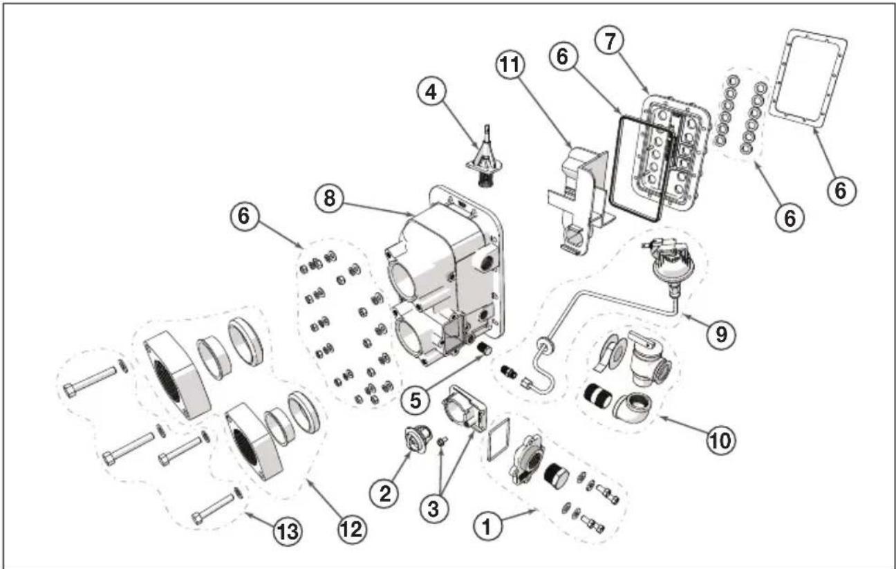 Exploded view diagram of a mechanical assembly with numbered parts for identification