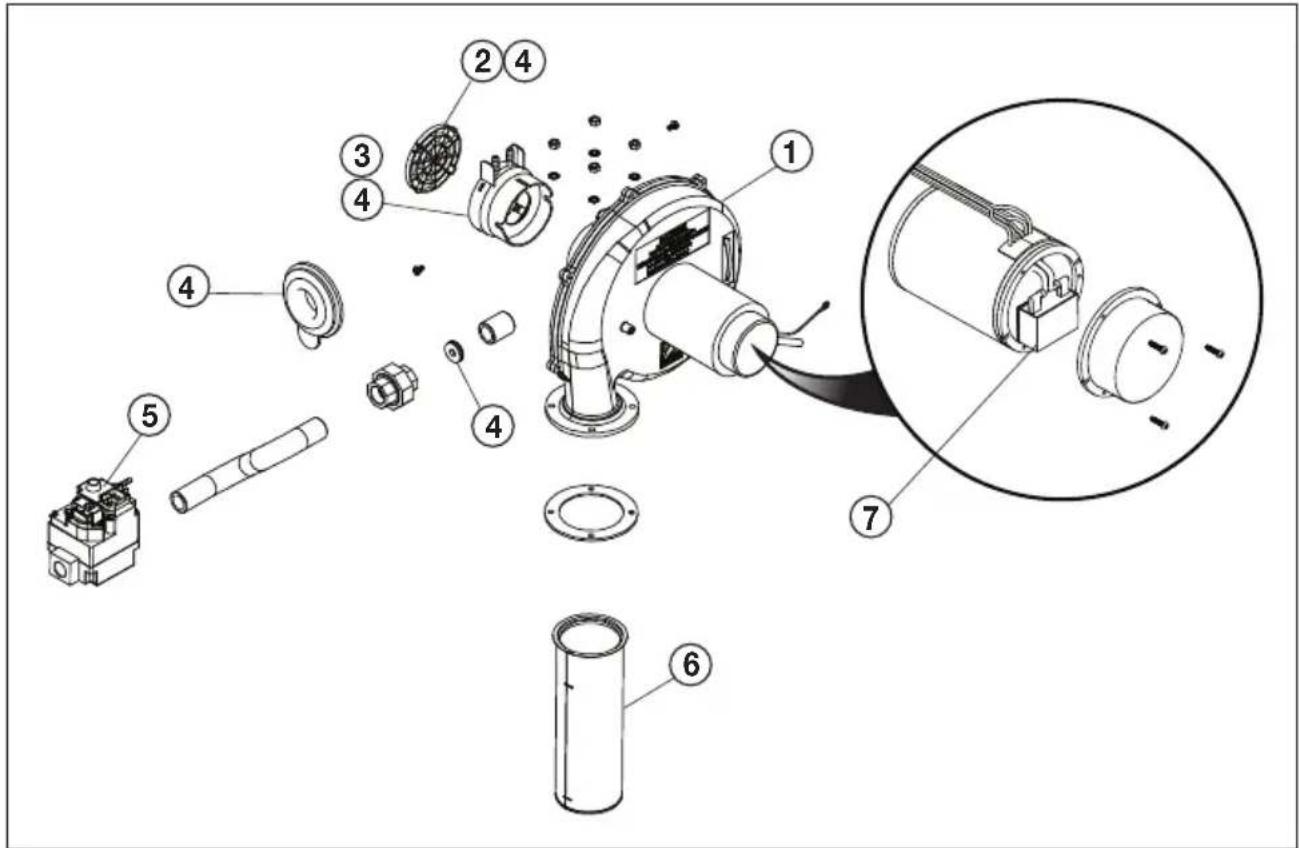 Exploded view diagram of a mechanical device with numbered components and exploded view
