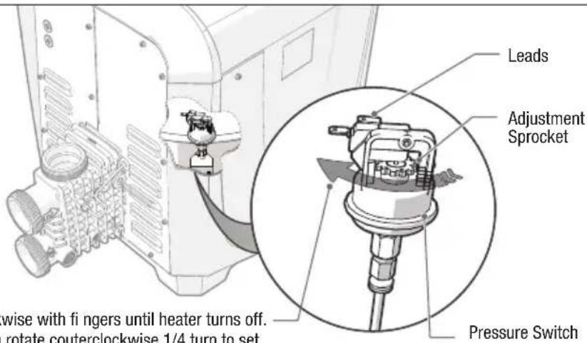 Leads Adjustment Sprocket Pressure Switch wise with fingers until heater turns off. rotate couterclockwise 1/4 turn to set