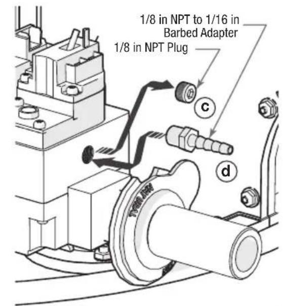 1/8 in NPT to 1/16 in Barbed Adapter 1/8 in NPT Plug c d
