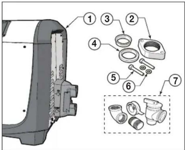 Technical diagram of a mechanical assembly with numbered parts and a detailed inset showing component details.