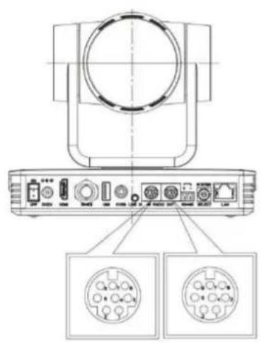 Technical diagram of a mechanical device with labeled ports and circular component layouts below