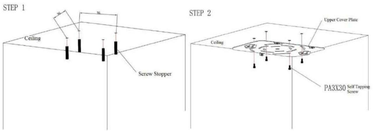 STEP 1 Ceiling Screw Stopper STEP 2 Upper Cover Plate Ceiling PA3X30 Self Tapping Screw