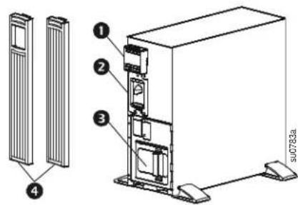 Technical diagram of a server rack unit with labeled components and exploded view
