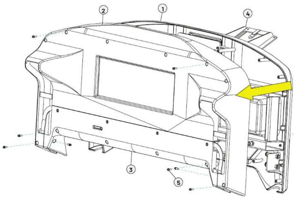 Technical diagram of a car body frame with numbered components and a highlighted yellow arrow indicating a specific part.