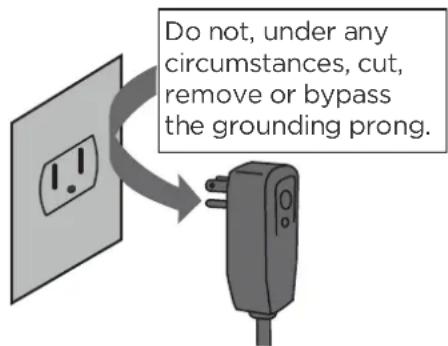 Do not, under any circumstances, cut, remove or bypass the grounding prong.