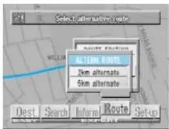 Select alternative route ALTERM ROUTE 2km alternate 5km alternate Dest Search Inform Route Setup