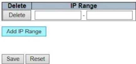 Delete IP Range Delete - Add IP Range Save Reset