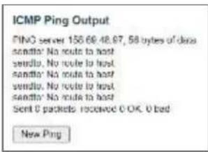 ICMP Ping Output PING server 156.68:48.67, 58 bytes of data sandfa No route to host sendla No route to host sandfa No route to host sendla No route to host sandfa No route to host Send 0 packets received 0 OK, 0 bad New Ping