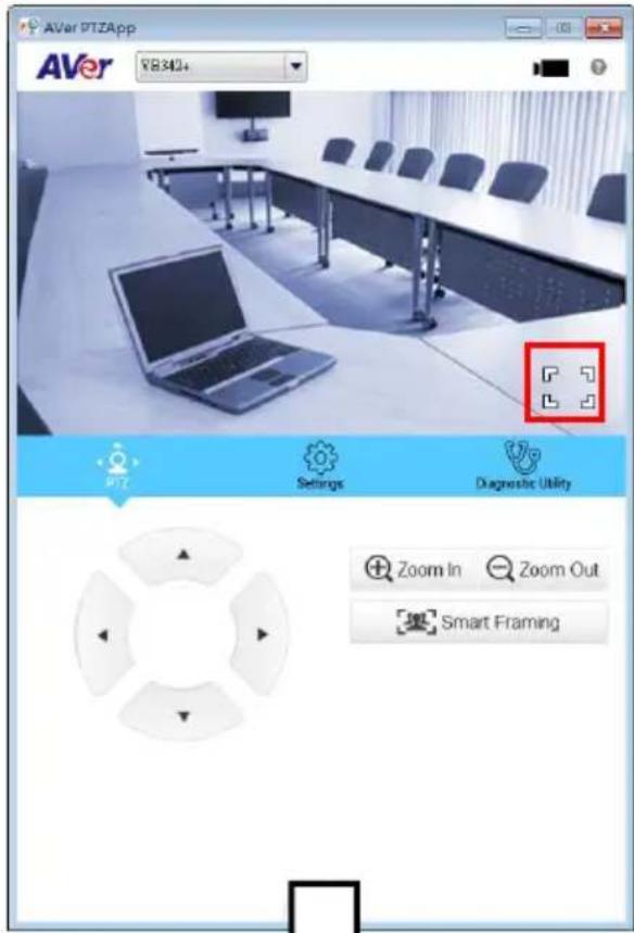AVer PTZApp AVer RB340+ Settings Diagnostic Utility Zoom In Zoom Out Smart Framing