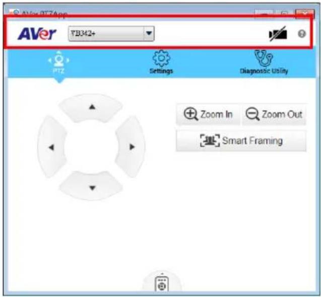 AVer 97App VB342+ PTZ Settings Diagnostic Utility Zoom In Zoom Out Smart Framing