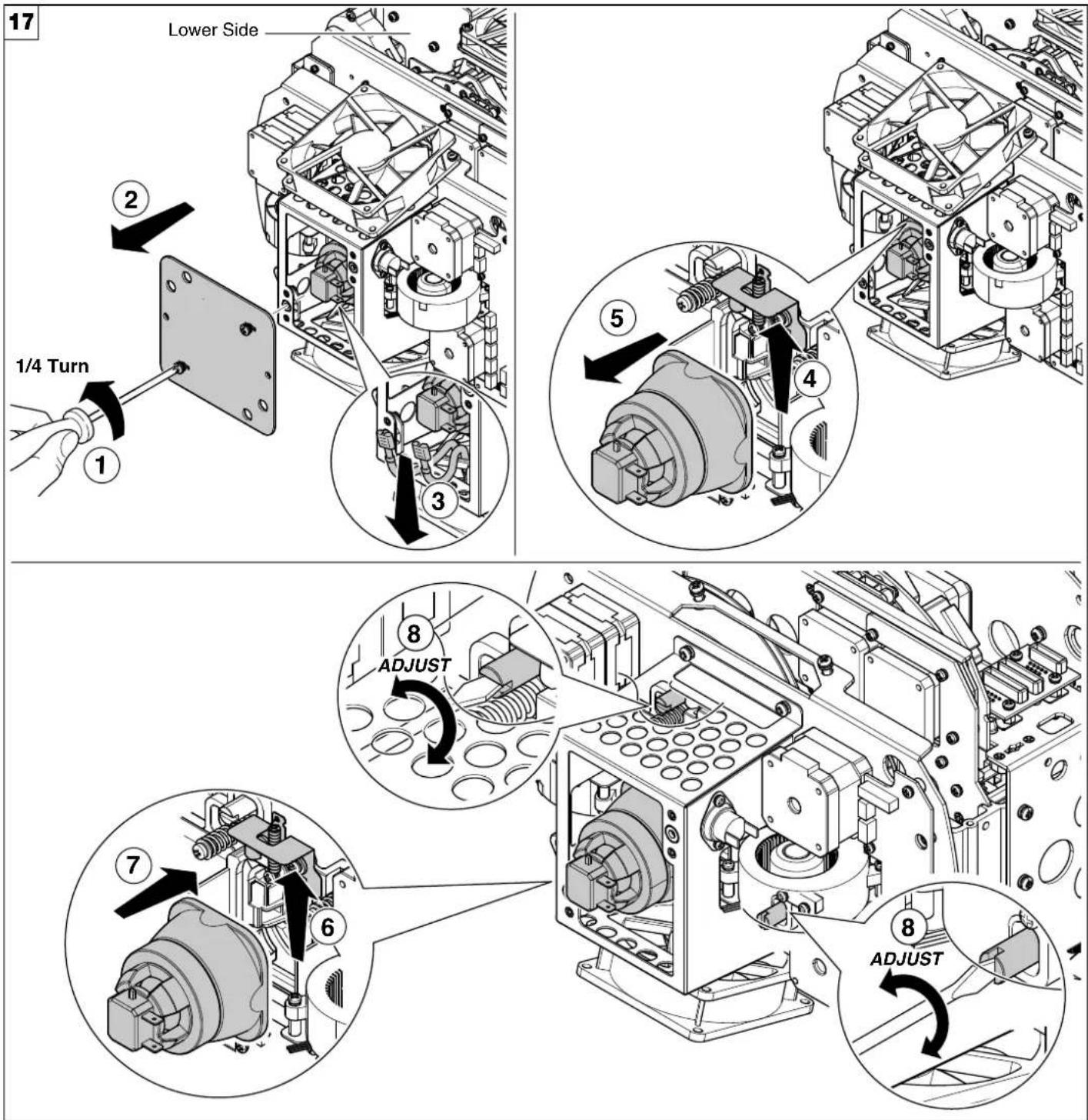 17 Lower Side 1/4 Turn ② ① ③ ⑤ ④ ⑧ ADJUST ⑦ ⑥ ⑧ ADJUST