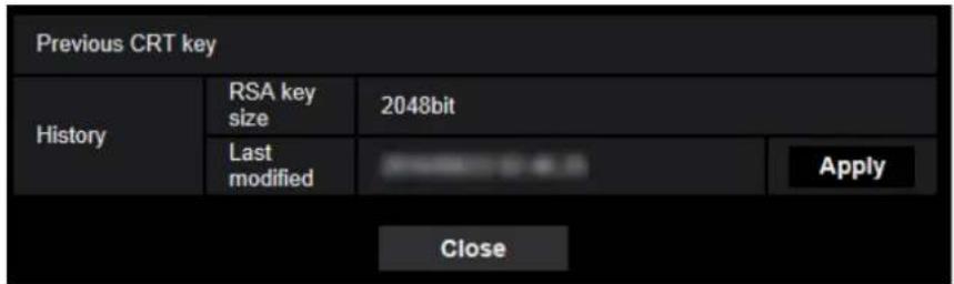 Previous CRT key History RSA key size 2048bit Last modified Apply Close