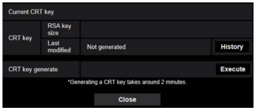 Current CRT key CRT key RSA key size Last modified Not generated History CRT key generate Execute *Generating a CRT key takes around 2 minutes. Close