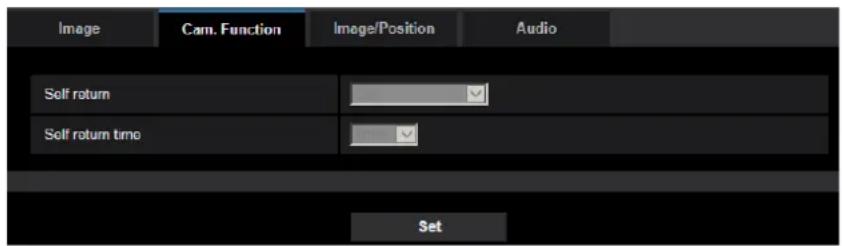Image Cam. Function Image/Position Audio Self return Self return time Set