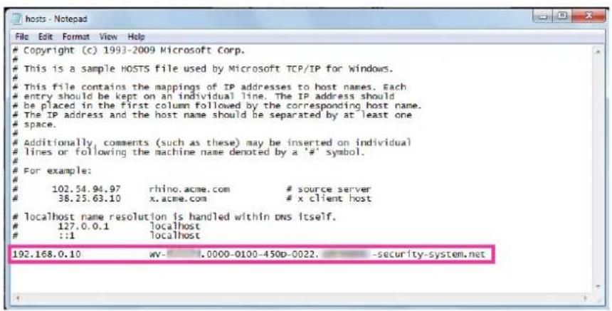 Copyright (c) 1993-2009 Microsoft Corp. # This is a sample HOSTS file used by Microsoft TCP/IP for windows. # This file contains the mappings of IP addresses to host names. Each entry should be kept on an individual line. The IP address should be placed in the first column followed by the corresponding host name. The IP address and the host name should be separated by at least one space. # Additionally, comments (such as these) may be inserted on individual lines or following the machine name denoted by a '#' symbol. # For example: # 102.54.94.97 rhino.acme.com # source server 38.25.63.10 x.acme.com # x client host # localhost name resolution is handled within DWS itself. # 127.0.0.1 localhost ::1 localhost 192.168.0.10 wv-###-1.0000-0100-450D-0022. -security-system.net