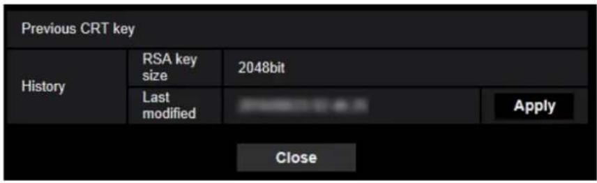 Previous CRT key History RSA key size 2048bit Last modified Apply Close
