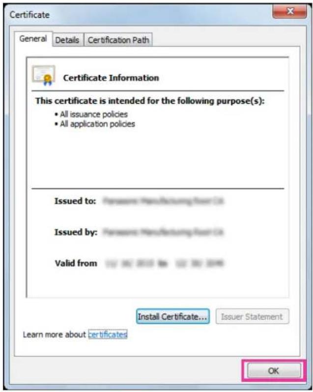 Certificate General Details Certification Path Certificate Information This certificate is intended for the following purpose(s): • All issuance policies • All application policies Issued to: Preference Manufacturing Firm Co. Issued by: Preference Manufacturing Firm Co. Valid from: 0.00 0.00 0.00 0.00 0.00 Install Certificate... Issuer Statement Learn more about certificates OK