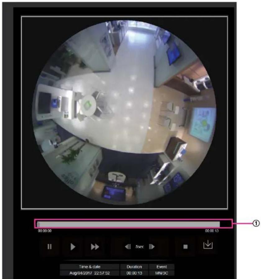 Screenshot of a video editing interface showing a circular preview of an office interior with multiple monitors and a playback control panel below.