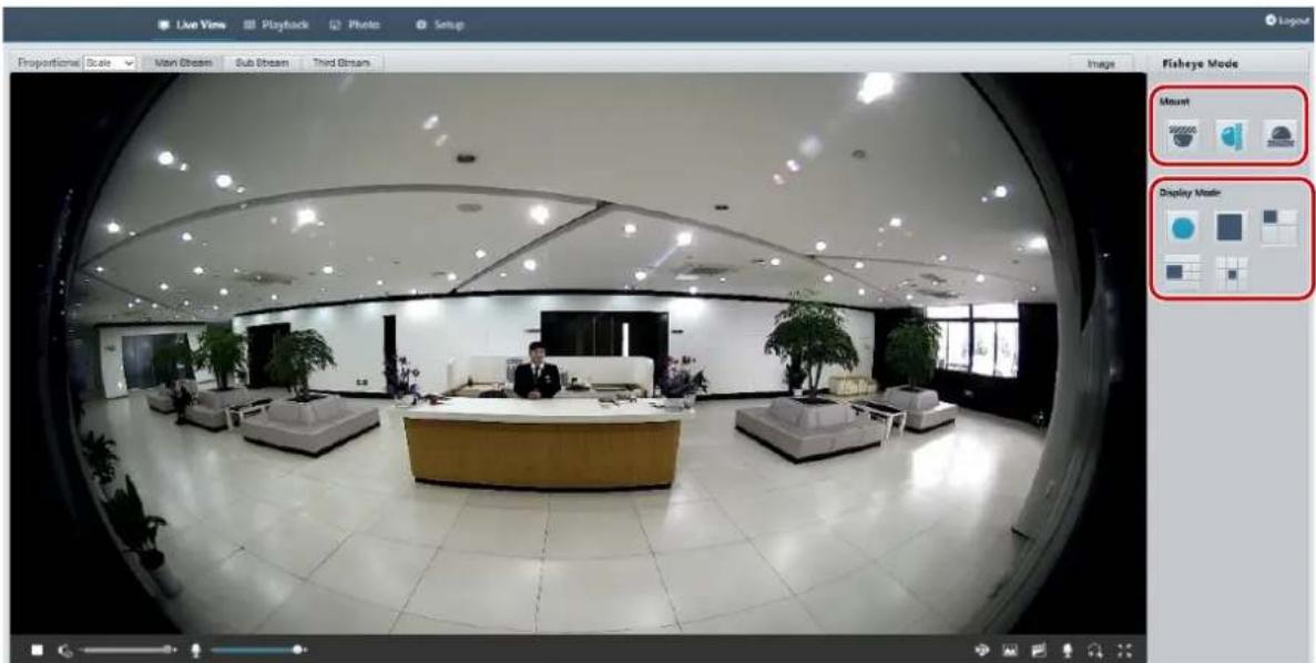 Live View Playback Photo Setup Proportional Scale Main Stream Sub Stream Third Stream Image Fisheye Mode Mount Display Mode