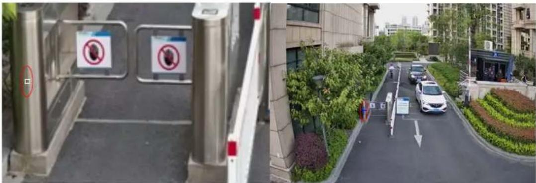Street photo showing two public traffic stop signs with no smoking, alongside a street scene with cars and greenery.