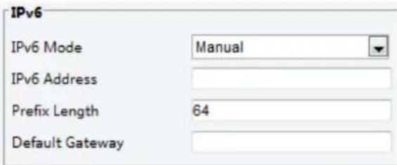 IPv6 IPv6 Mode Manual IPv6 Address Prefix Length 64 Default Gateway