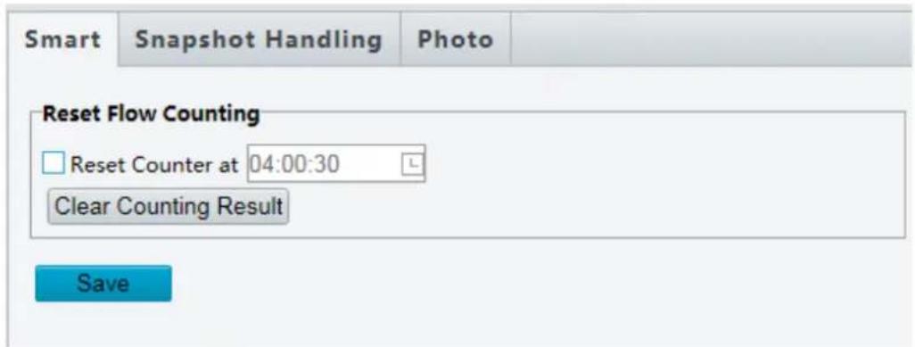 Smart Snapshot Handling Photo Reset Flow Counting Reset Counter at 04:00:30 Clear Counting Result Save