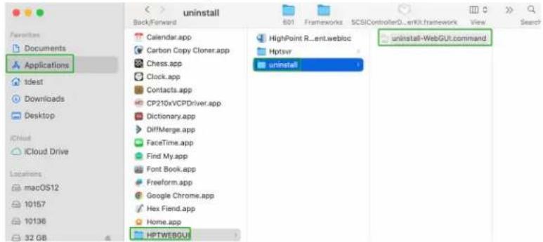 Families Documents Applications tdest Downloads Desktop iCloud iCloud Drive Locations macOS12 10157 10136 32 GB uninstall Book/Forward Calendar.app Carbon Copy Cloner.app Chess.app Clock.app Contacts.app CP210xVCPDriver.app Dictionary.app DiffMerge.app FaceTime.app Find My.app Font Book.app Freeform.app Google Chrome.app Hex Fiend.app Home.app HPTWEBGUI HighPoint R...ent.webloc Hptsvr uninstall uninstall-WebGUT.command