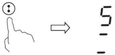 Hand-drawn diagram showing a hand pointing at a circle with an arrow, next to a simple number 5 minus sign.