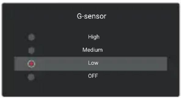 G-sensor High Medium Low OFF