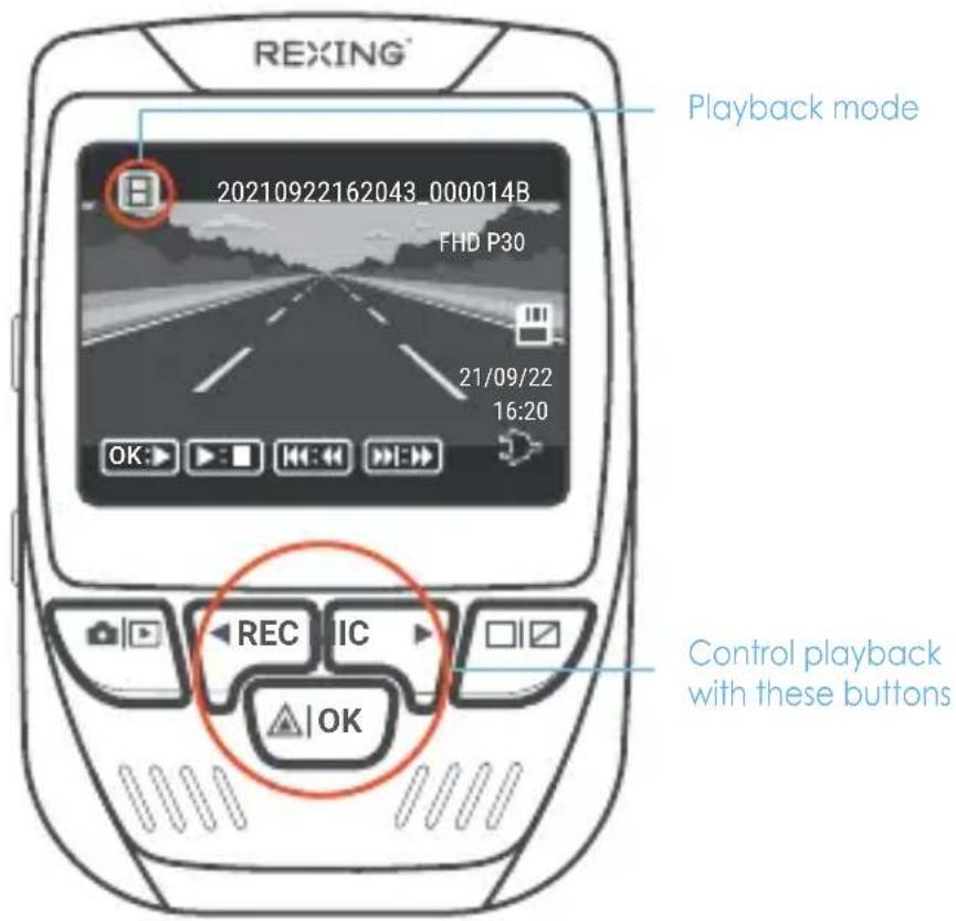 REXING® 20210922162043_000014B FHD P30 21/09/22 16:20 OK Playback mode REC IC OK Control playback with these buttons
