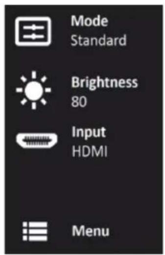 Mode Standard Brightness 80 Input HDMI Menu