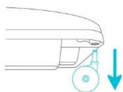 Diagram of a car interior with a wheel and directional arrow (no text or symbols)