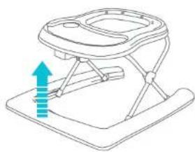 Line drawing of a baby seat with a blue upward arrow indicating motion (no text or symbols)