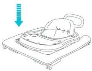 Line drawing of a baby in a medical or maternity setting, with a downward arrow indicating compression (no text or symbols)
