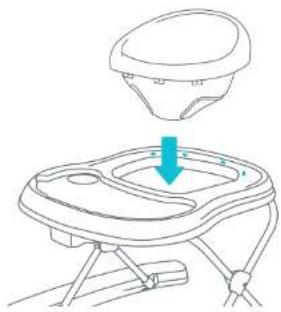 Line drawing of a baby seat with a downward arrow indicating compression or disassembly (no text or symbols)