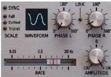 SYNC Full Cotton Triplet SCALE WAVEFORM PHASE L PHASE R 0.01 0.5 20 Hz RATE AMPLITUDE 180° LINK 180° 0° 360° 0° 360° -100 +100