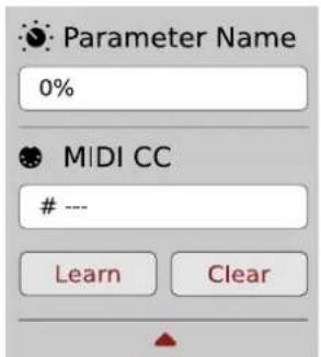 Parameter Name 0% MIDI CC --- Learn Clear