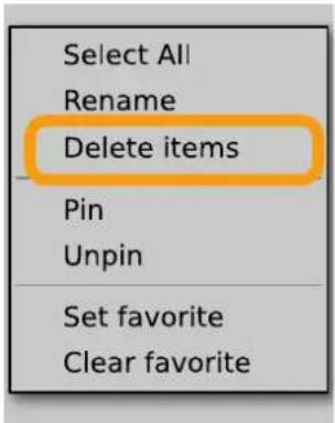 Select All Rename Delete items Pin Unpin Set favorite Clear favorite