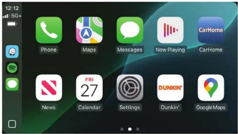 12:12 5G+ Phone Maps Messages Now Playing CarHome News Calendar Settings DUNKIN' Google Maps