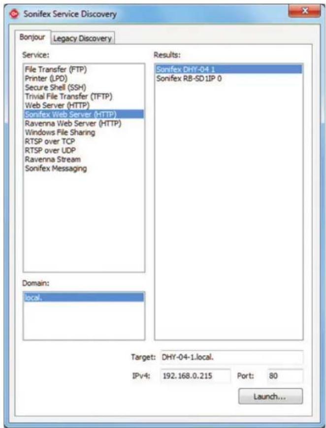 Sonifex Service Discovery Bonjour Legacy Discovery Service: File Transfer (FTP) Printer (LPD) Secure Shell (SSH) Trivial File Transfer (TFTP) Web Server (HTTP) Sonifex Web Server (HTTP) Ravenna Web Server (HTTP) Windows File Sharing RTSP over TCP RTSP over UDP Ravenna Stream Sonifex Messaging Result…