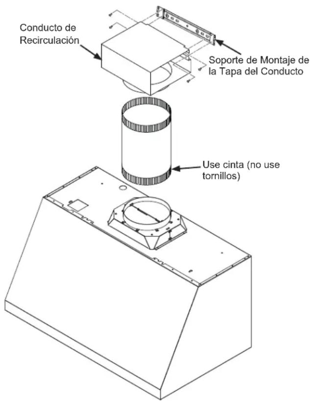 Conducto de Recirculación Soporte de Montaje de la Tapa del Conducto Use cinta (no use tornillos)